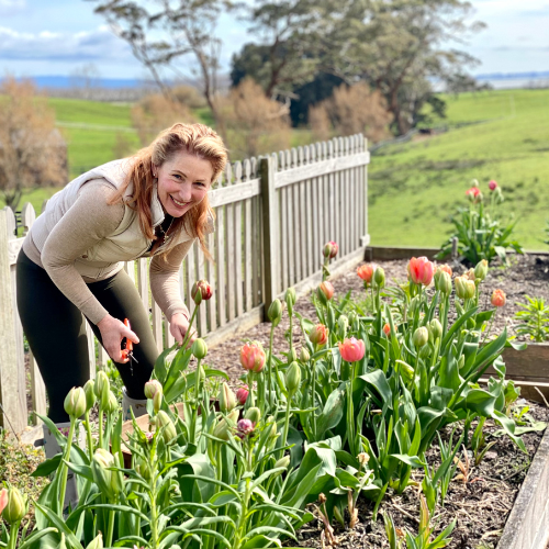 Melanie Kennerley, Owner of The Wild Rose Florist in her picking garden, where she grows local flowers for Auckland Flower Delivery