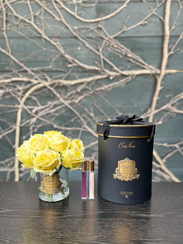 Cote Noire - Premium Roses Yellow Clear Glass w Gold Badge-Local NZ Florist -The Wild Rose | Nationwide delivery, Free for orders over $100 | Flower Delivery Auckland