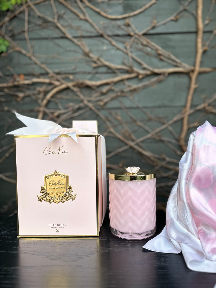 Côte Noire Herringbone Charente Rose Candle and Scarf-Local NZ Florist -The Wild Rose | Nationwide delivery, Free for orders over $100 | Flower Delivery Auckland