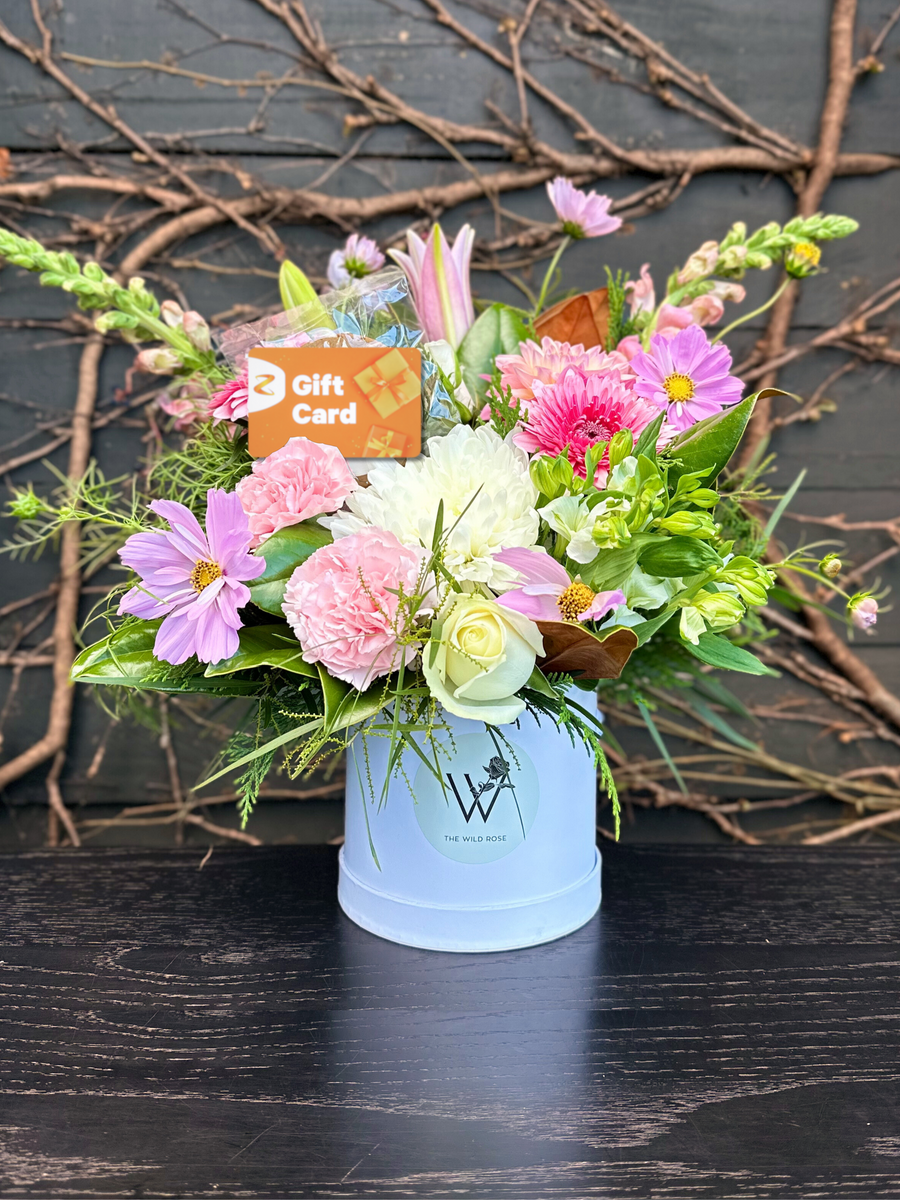 Hat Box with Z Energy Gift Card-Local NZ Florist -The Wild Rose | Nationwide delivery, Free for orders over $100 | Flower Delivery Auckland