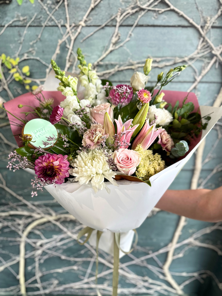 Birthday Bloom Bouquet With Free Cookie-Local NZ Florist -The Wild Rose | Nationwide delivery, Free for orders over $100 | Flower Delivery Auckland