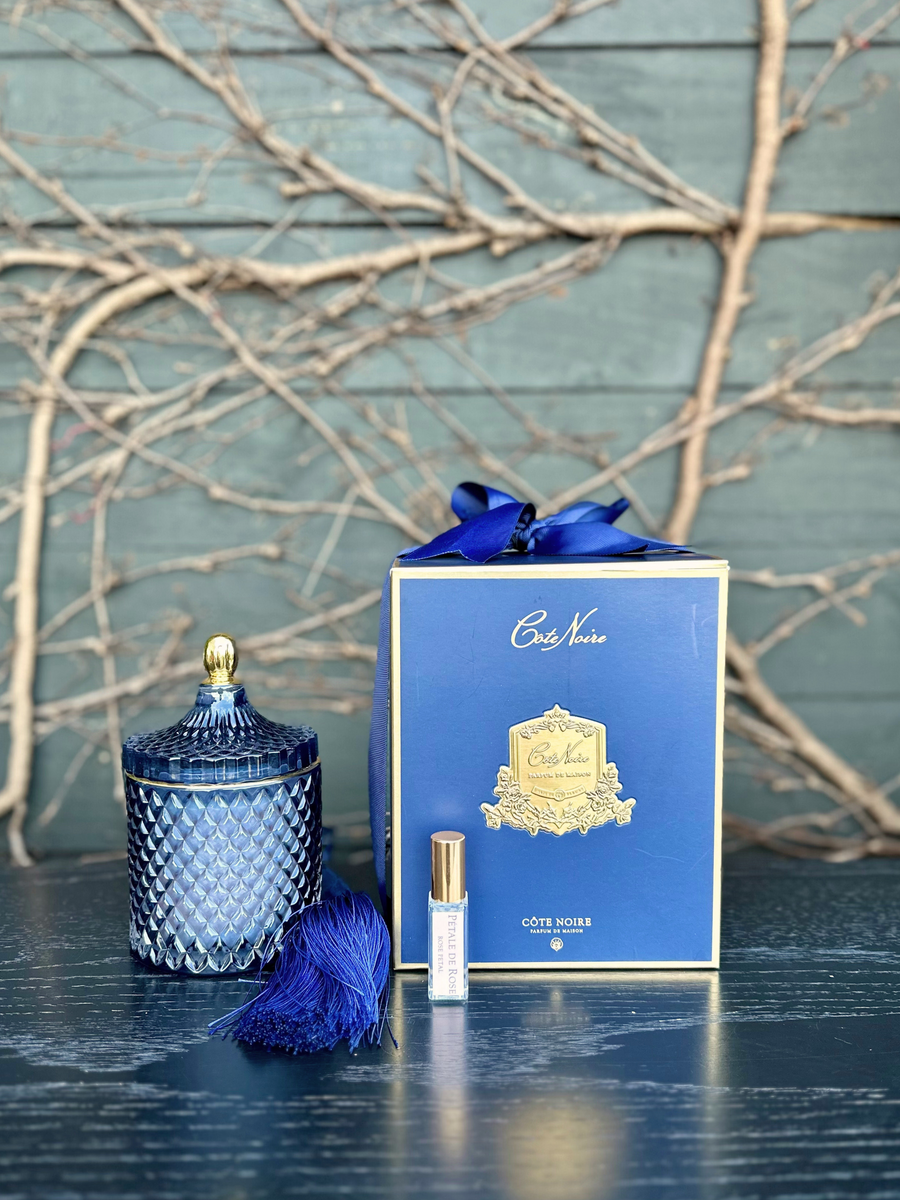 Côte Noire Grand Art Deco Candle - Navy-Local NZ Florist -The Wild Rose | Nationwide delivery, Free for orders over $100 | Flower Delivery Auckland