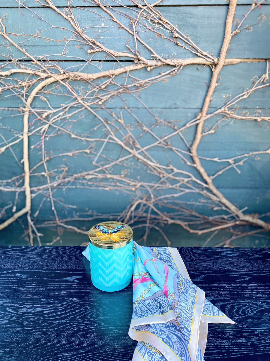 Côte Noire Herringbone Jade Candle and Scarf-Local NZ Florist -The Wild Rose | Nationwide delivery, Free for orders over $100 | Flower Delivery Auckland