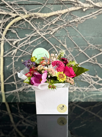 Happy Birthday Mini Posies With Cookie-Local NZ Florist -The Wild Rose | Nationwide delivery, Free for orders over $100 | Flower Delivery Auckland