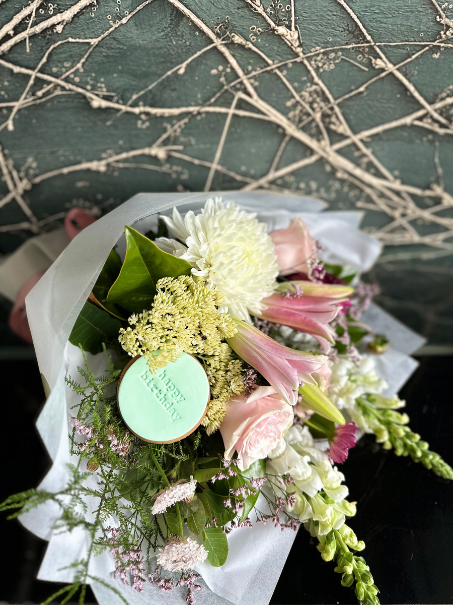 Birthday Bliss Bouquet With Free Cookie-Local NZ Florist -The Wild Rose | Nationwide delivery, Free for orders over $100 | Flower Delivery Auckland