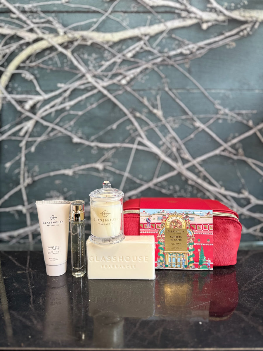 Glasshouse Christmas 2025 Sunsets In Capri Travel Set-Local NZ Florist -The Wild Rose | Nationwide delivery, Free for orders over $100 | Flower Delivery Auckland