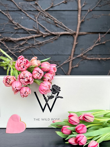 Tulips Flower Gift Box With Free Cookie-Local NZ Florist -The Wild Rose | Nationwide delivery, Free for orders over $100 | Flower Delivery Auckland
