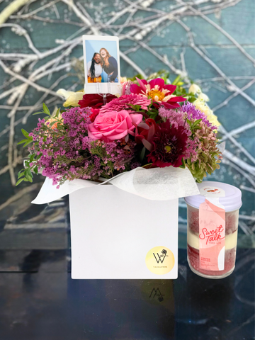 Posy, Pic & Cake Jar URGENT DELIVERY ONLY-Local NZ Florist -The Wild Rose | Nationwide delivery, Free for orders over $100 | Flower Delivery Auckland