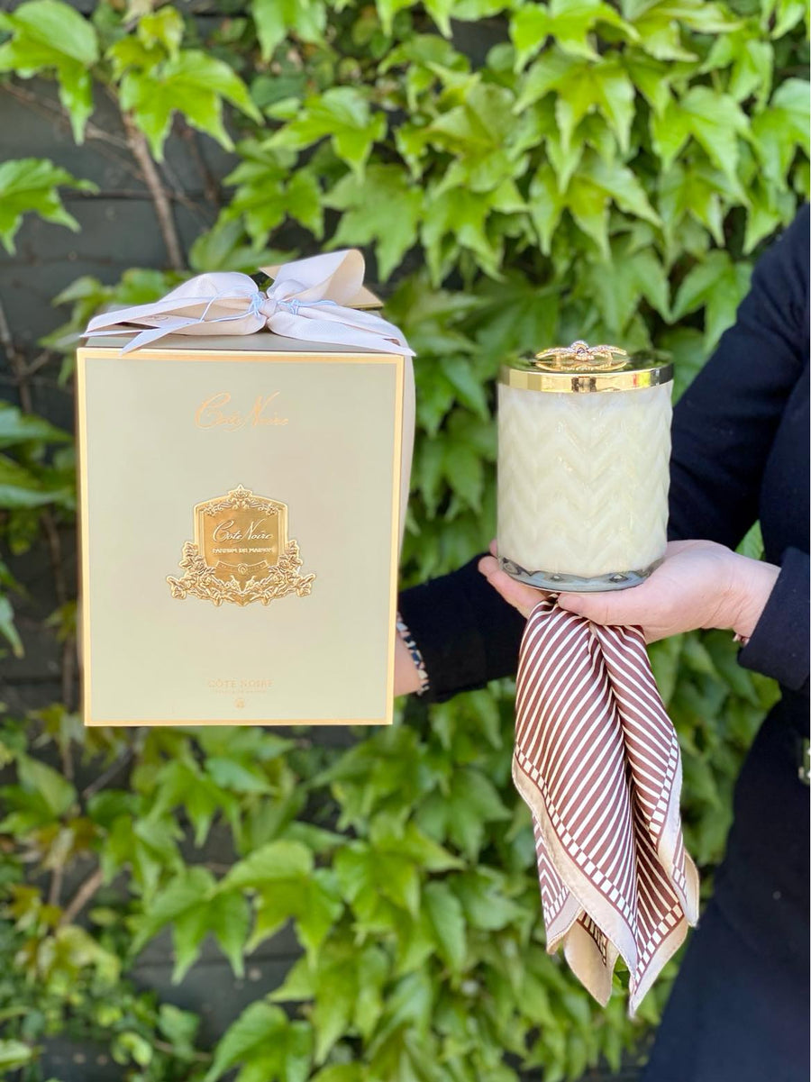 Côte Noire Herringbone Vanilla Candle & Scarf-Local NZ Florist -The Wild Rose | Nationwide delivery, Free for orders over $100 | Flower Delivery Auckland