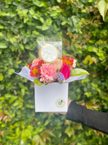 Congrats Mini Posies With Cookie-Local NZ Florist -The Wild Rose | Nationwide delivery, Free for orders over $100 | Flower Delivery Auckland