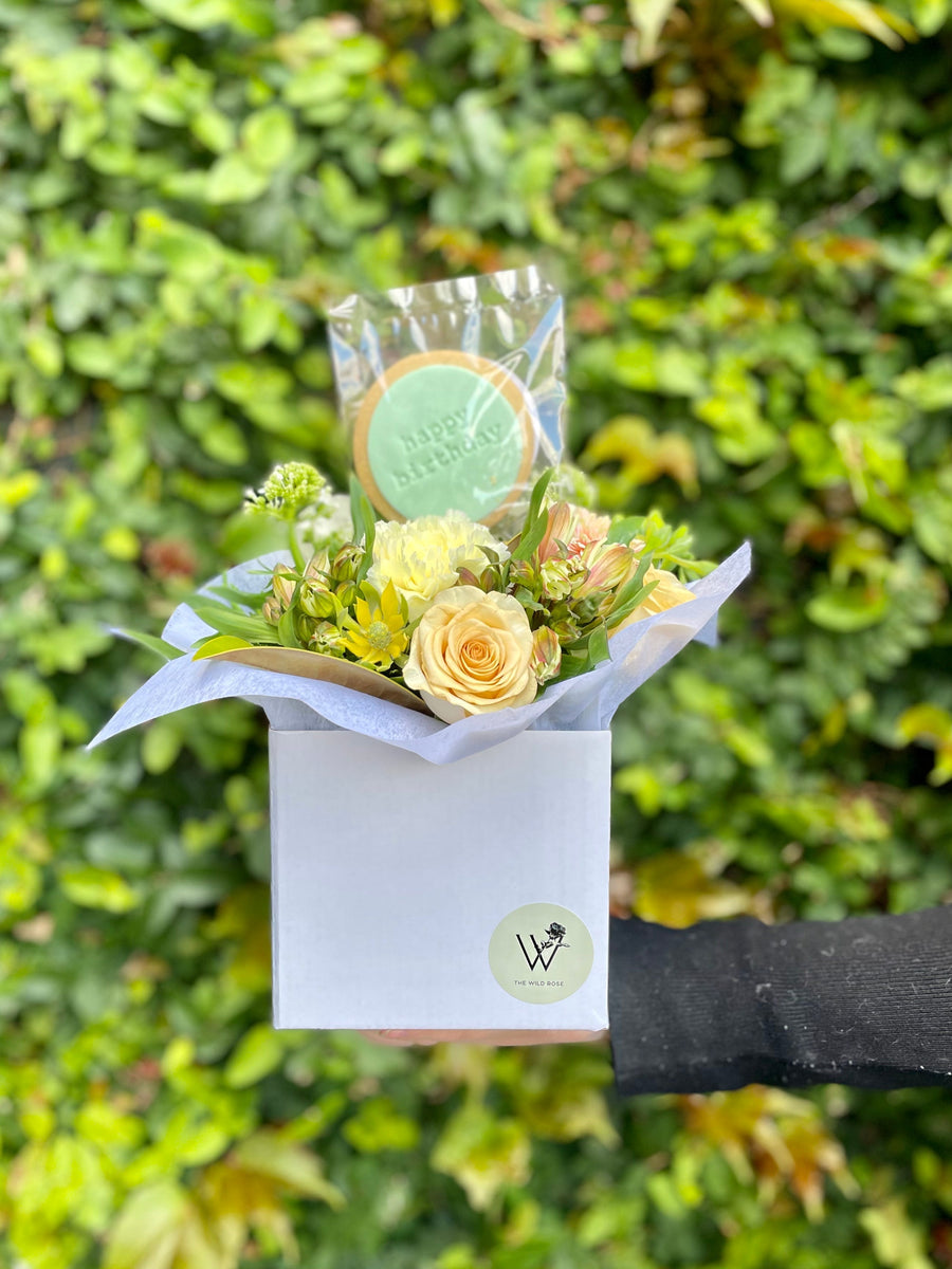 Happy Birthday Mini Posies With Cookie-Local NZ Florist -The Wild Rose | Nationwide delivery, Free for orders over $100 | Flower Delivery Auckland