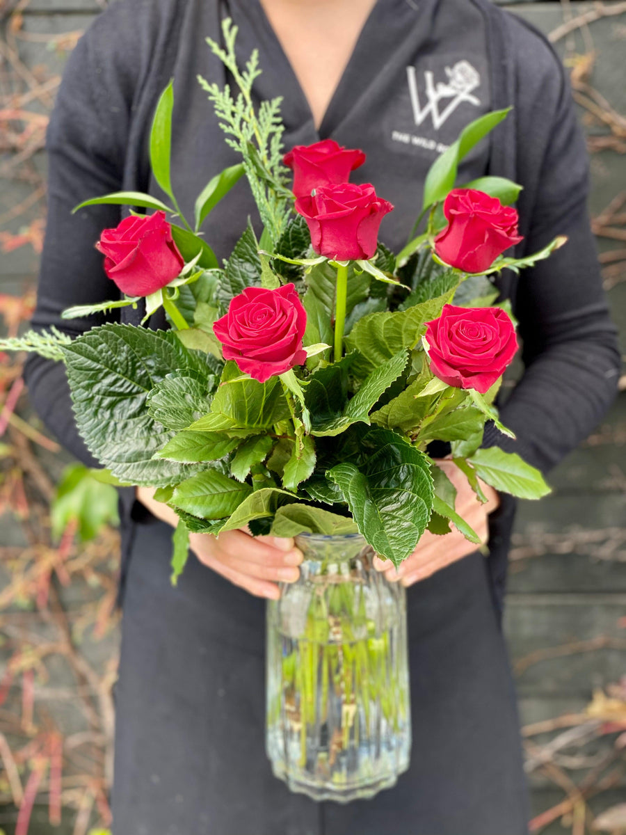 Half Dozen Roses In Vase-Local NZ Florist -The Wild Rose | Nationwide delivery, Free for orders over $100 | Flower Delivery Auckland