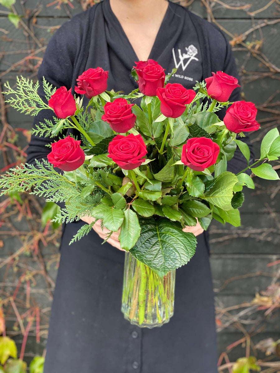 1 Dozen Red Roses In Vase-Local NZ Florist -The Wild Rose | Nationwide delivery, Free for orders over $100 | Flower Delivery Auckland